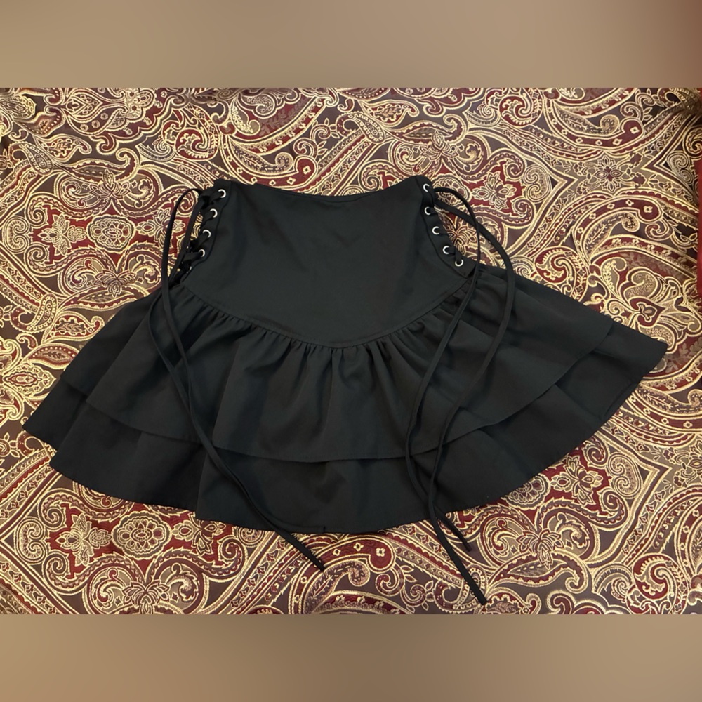Women’s Black Lace-Up Ruffle Skirt SHEIN Brand Size XS